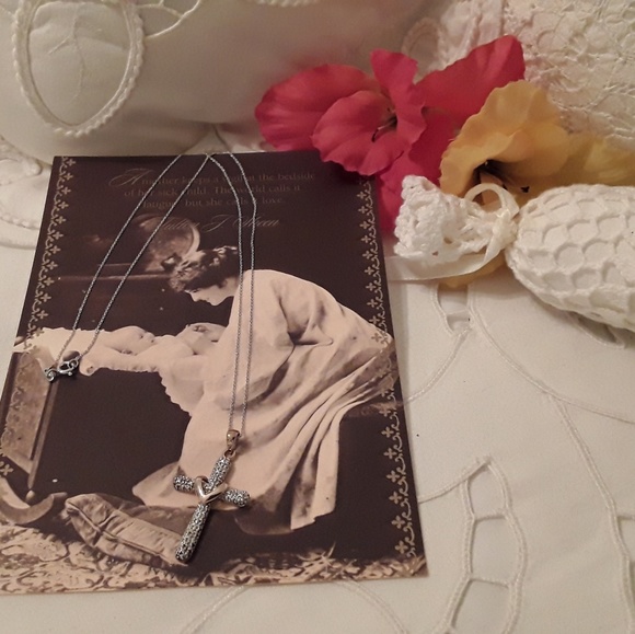 925 STERLING GOLD/SILVER CROSS NECKLACE, 18 "CHAIN - Picture 8 of 8